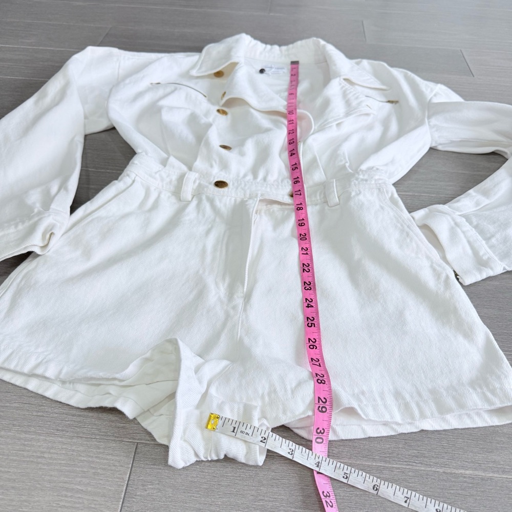 Lovers + Friends FRANKIE ROMPER M Bone White Denim Playsuit with Gold Accents - Picture 16 of 16